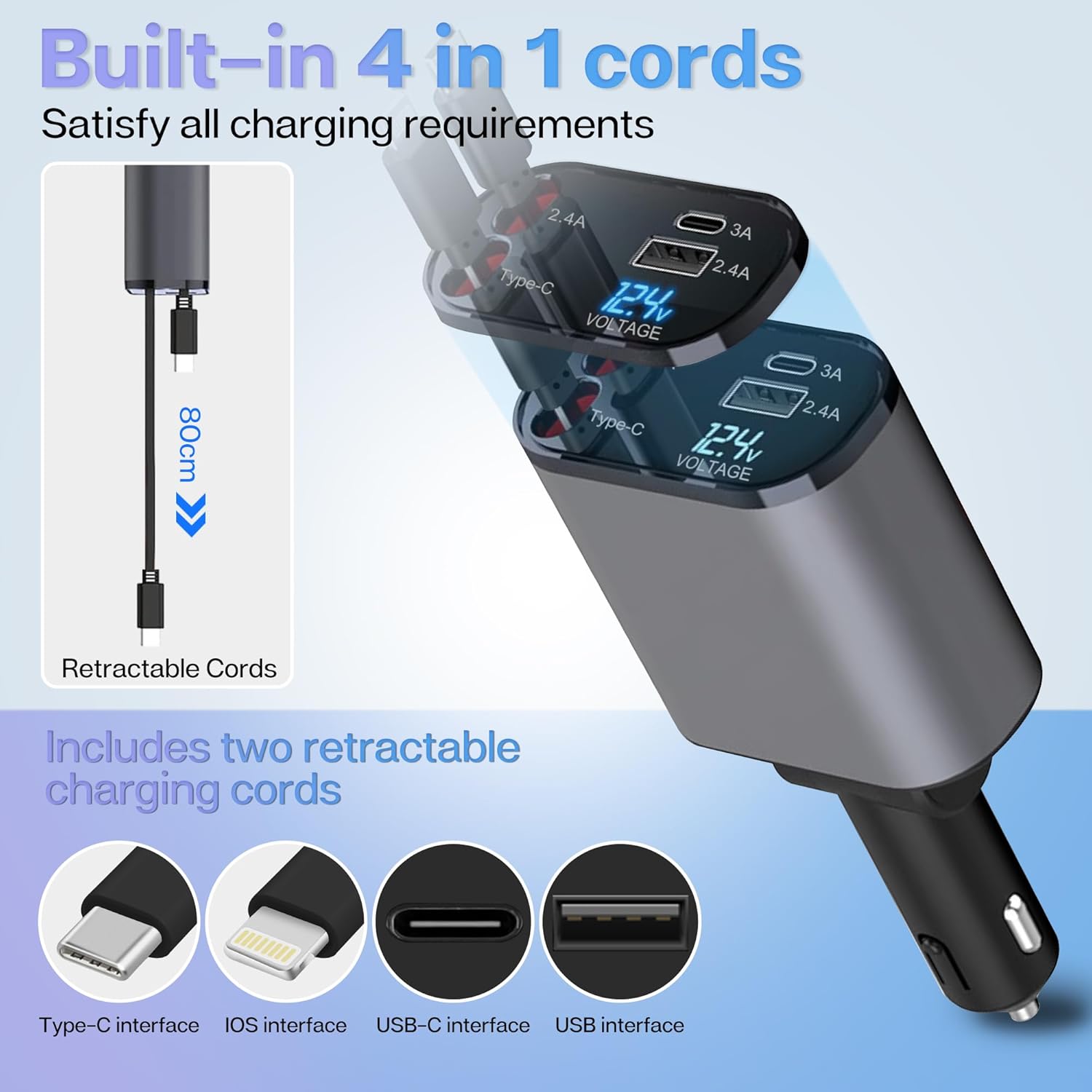 Fast 4-in-1 Retractable Car Charger