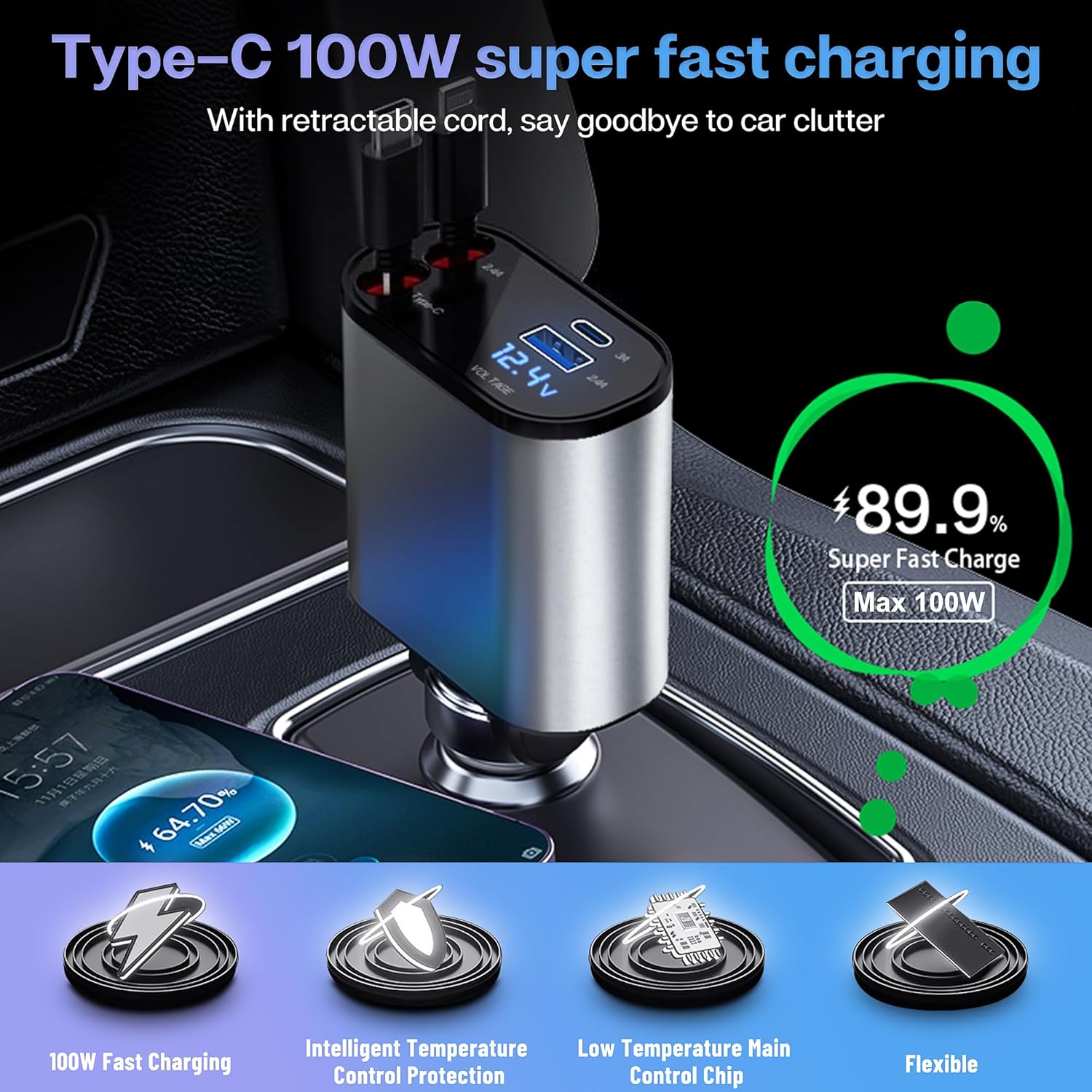 Fast 4-in-1 Retractable Car Charger